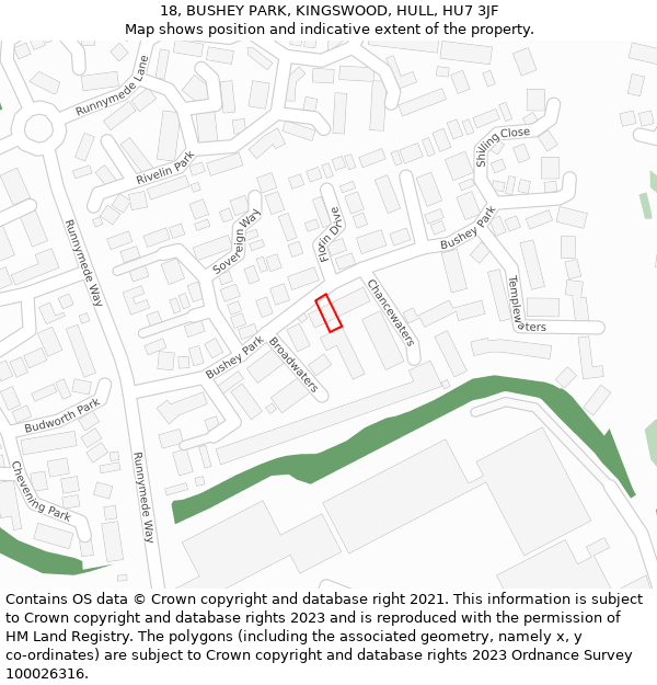 18, BUSHEY PARK, KINGSWOOD, HULL, HU7 3JF: Location map and indicative extent of plot