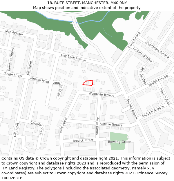 18, BUTE STREET, MANCHESTER, M40 9NY: Location map and indicative extent of plot