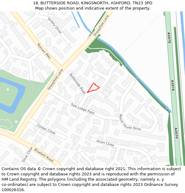 18, BUTTERSIDE ROAD, KINGSNORTH, ASHFORD, TN23 3PD: Location map and indicative extent of plot