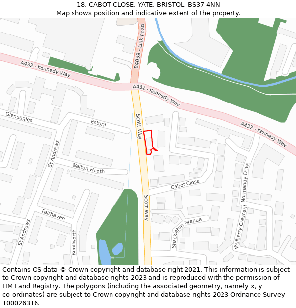 18, CABOT CLOSE, YATE, BRISTOL, BS37 4NN: Location map and indicative extent of plot