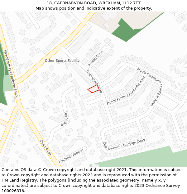 18, CAERNARVON ROAD, WREXHAM, LL12 7TT: Location map and indicative extent of plot