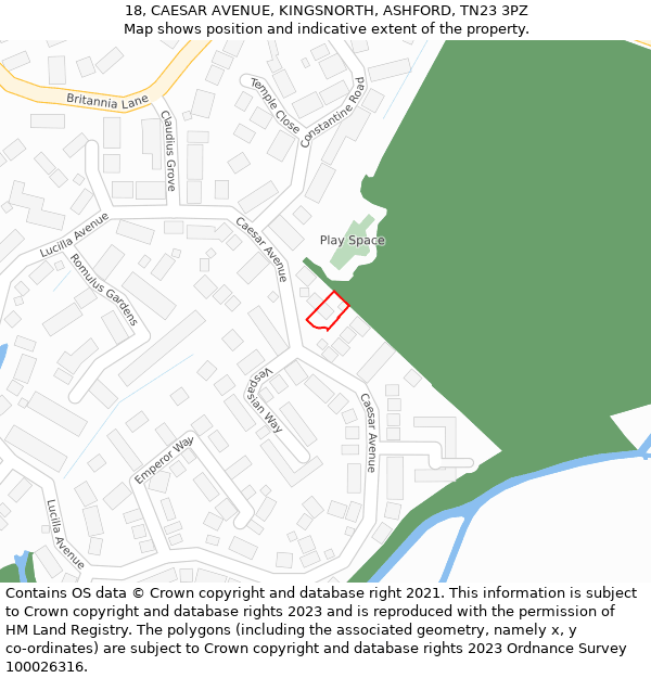 18, CAESAR AVENUE, KINGSNORTH, ASHFORD, TN23 3PZ: Location map and indicative extent of plot