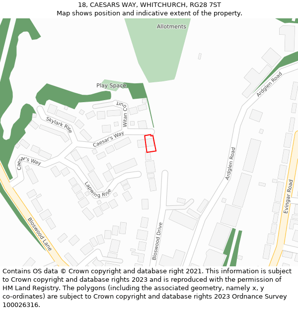 18, CAESARS WAY, WHITCHURCH, RG28 7ST: Location map and indicative extent of plot