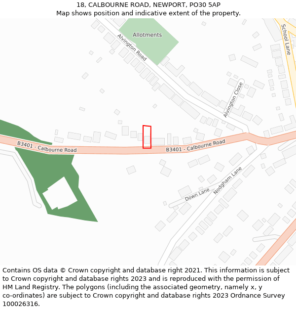 18, CALBOURNE ROAD, NEWPORT, PO30 5AP: Location map and indicative extent of plot