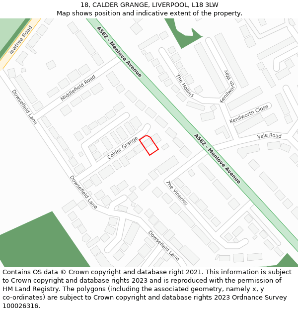 18, CALDER GRANGE, LIVERPOOL, L18 3LW: Location map and indicative extent of plot