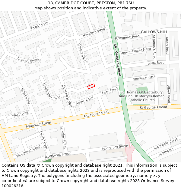 18, CAMBRIDGE COURT, PRESTON, PR1 7SU: Location map and indicative extent of plot