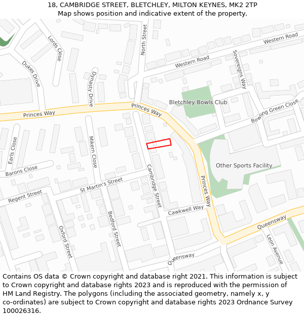 18, CAMBRIDGE STREET, BLETCHLEY, MILTON KEYNES, MK2 2TP: Location map and indicative extent of plot