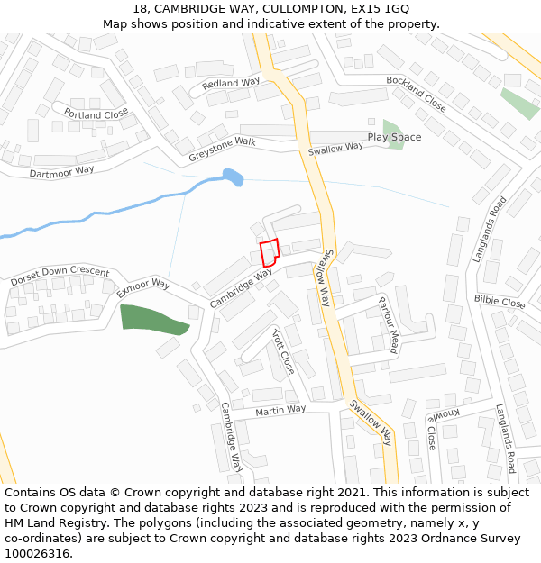 18, CAMBRIDGE WAY, CULLOMPTON, EX15 1GQ: Location map and indicative extent of plot