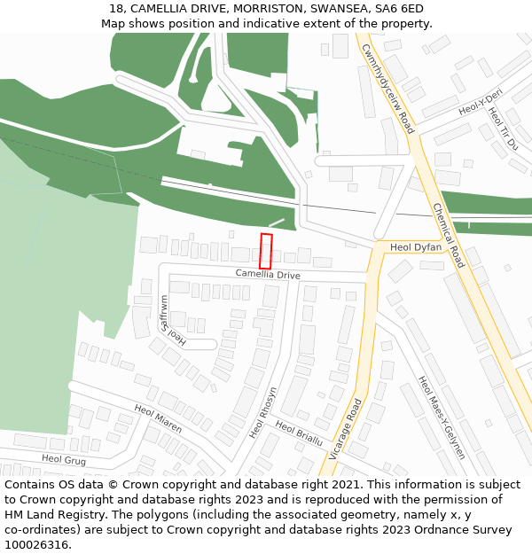 18, CAMELLIA DRIVE, MORRISTON, SWANSEA, SA6 6ED: Location map and indicative extent of plot