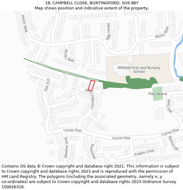 18, CAMPBELL CLOSE, BUNTINGFORD, SG9 9BY: Location map and indicative extent of plot