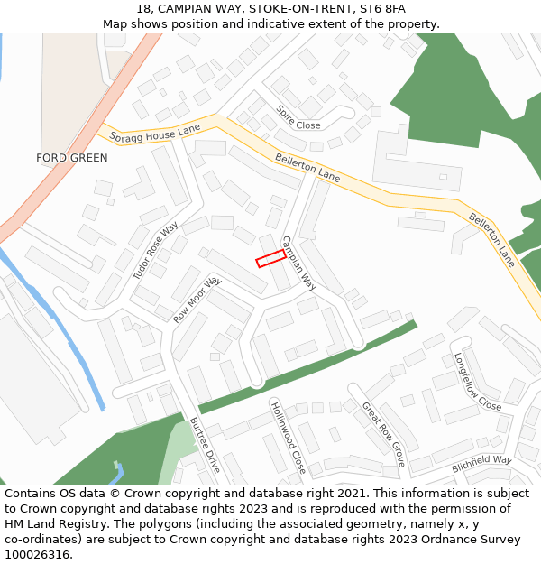 18, CAMPIAN WAY, STOKE-ON-TRENT, ST6 8FA: Location map and indicative extent of plot