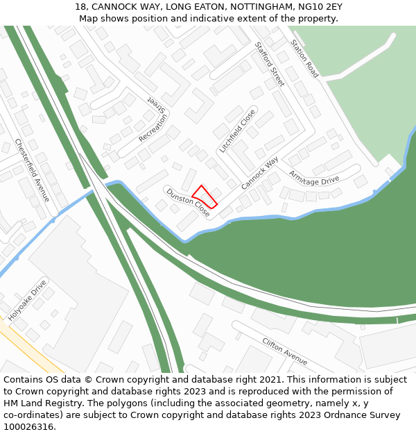 18, CANNOCK WAY, LONG EATON, NOTTINGHAM, NG10 2EY: Location map and indicative extent of plot