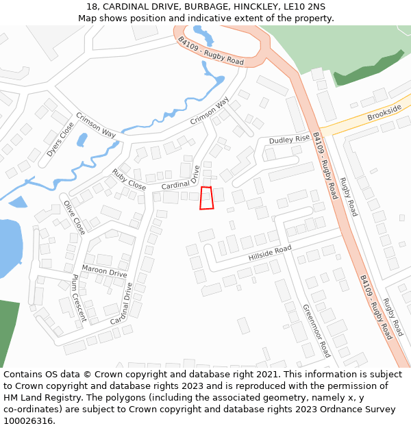 18, CARDINAL DRIVE, BURBAGE, HINCKLEY, LE10 2NS: Location map and indicative extent of plot