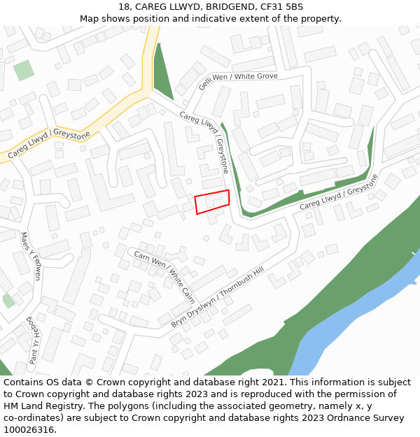 18, CAREG LLWYD, BRIDGEND, CF31 5BS: Location map and indicative extent of plot