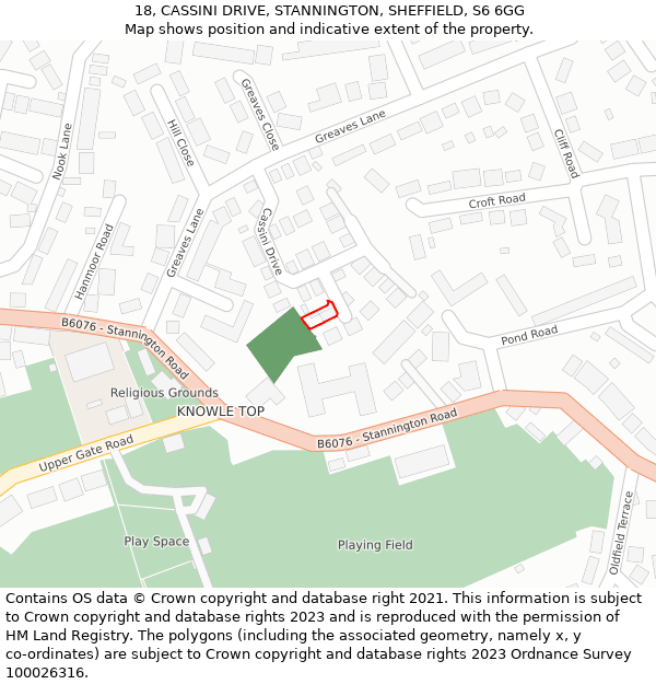 18, CASSINI DRIVE, STANNINGTON, SHEFFIELD, S6 6GG: Location map and indicative extent of plot