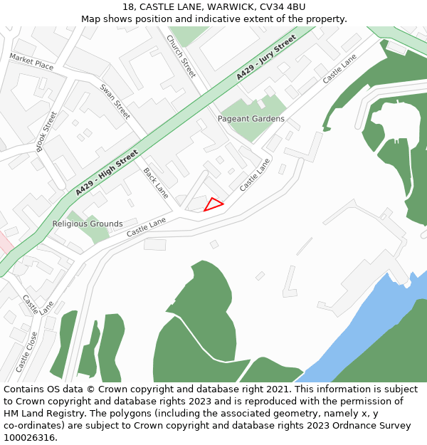 18, CASTLE LANE, WARWICK, CV34 4BU: Location map and indicative extent of plot