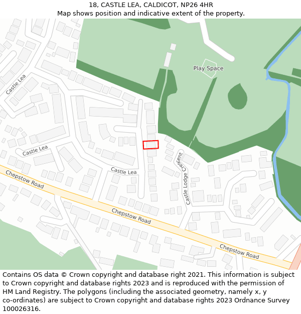 18, CASTLE LEA, CALDICOT, NP26 4HR: Location map and indicative extent of plot