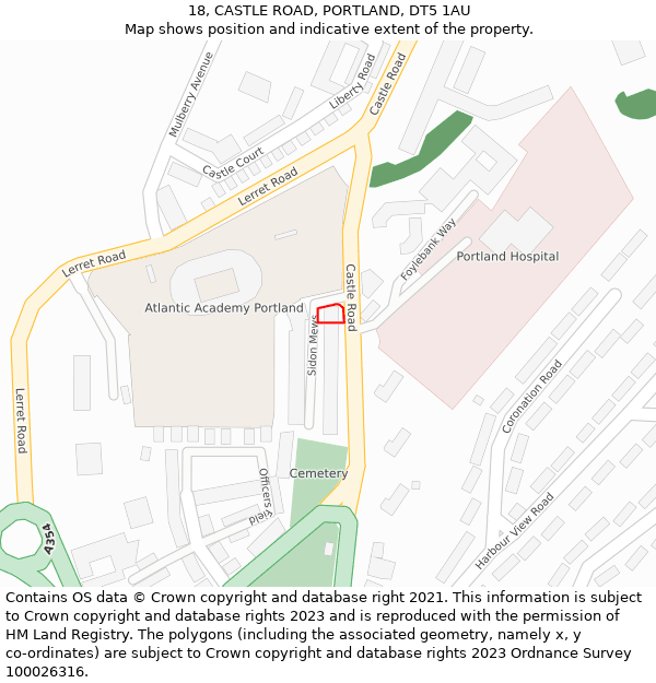 18, CASTLE ROAD, PORTLAND, DT5 1AU: Location map and indicative extent of plot