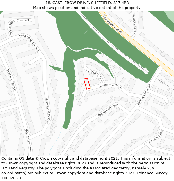 18, CASTLEROW DRIVE, SHEFFIELD, S17 4RB: Location map and indicative extent of plot