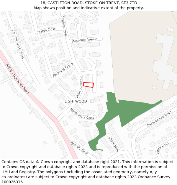 18, CASTLETON ROAD, STOKE-ON-TRENT, ST3 7TD: Location map and indicative extent of plot