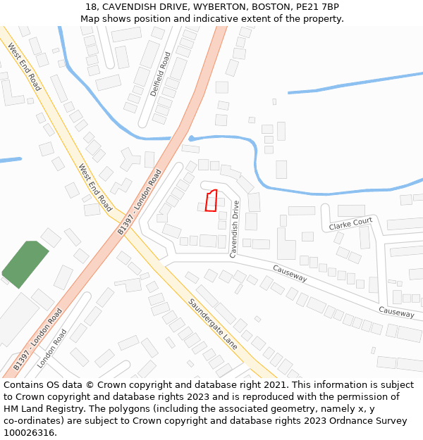 18, CAVENDISH DRIVE, WYBERTON, BOSTON, PE21 7BP: Location map and indicative extent of plot