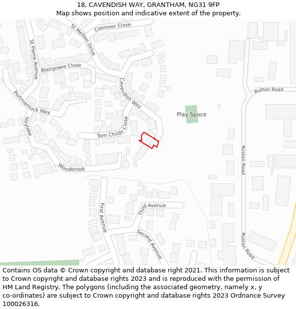 18, CAVENDISH WAY, GRANTHAM, NG31 9FP: Location map and indicative extent of plot