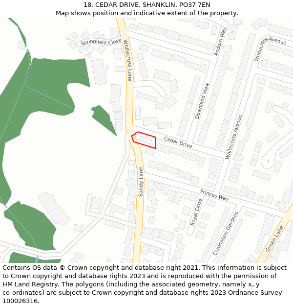 18, CEDAR DRIVE, SHANKLIN, PO37 7EN: Location map and indicative extent of plot