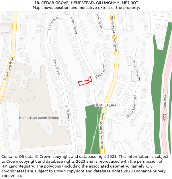 18, CEDAR GROVE, HEMPSTEAD, GILLINGHAM, ME7 3QT: Location map and indicative extent of plot