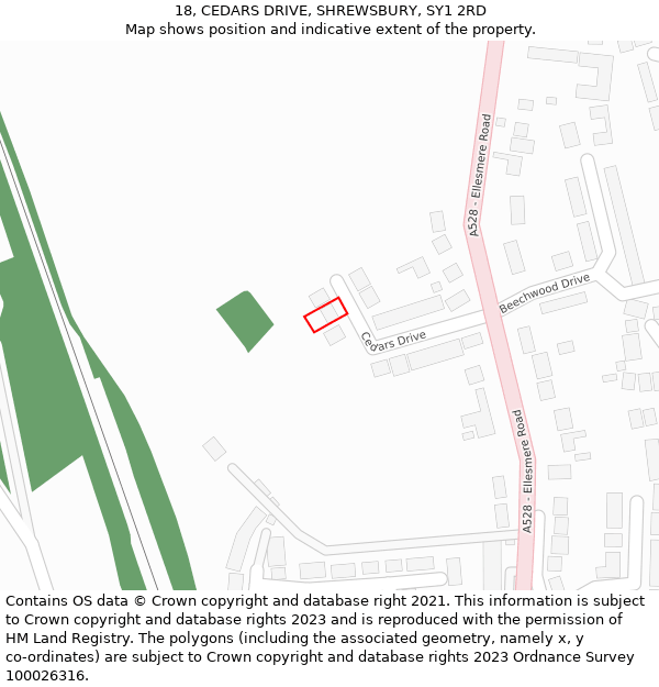 18, CEDARS DRIVE, SHREWSBURY, SY1 2RD: Location map and indicative extent of plot
