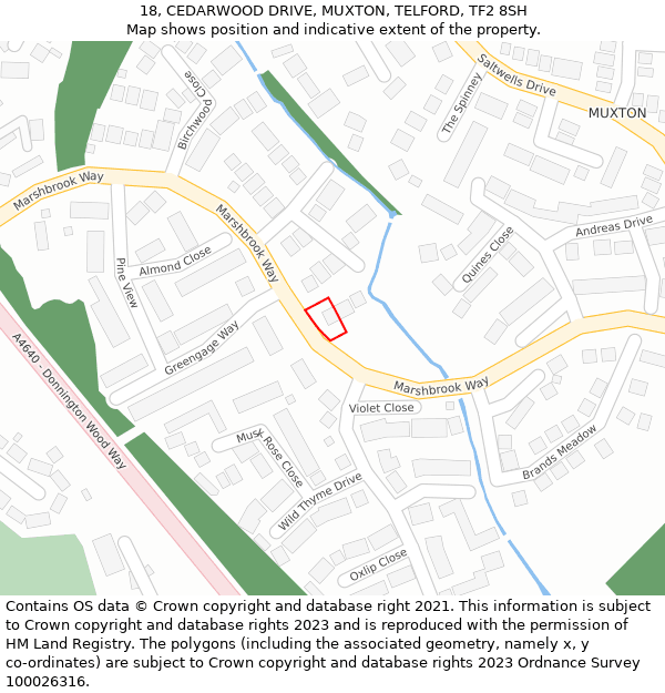 18, CEDARWOOD DRIVE, MUXTON, TELFORD, TF2 8SH: Location map and indicative extent of plot