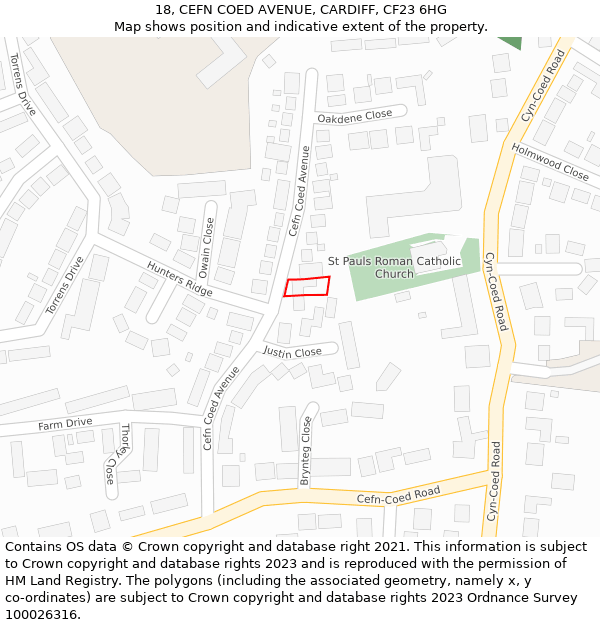 18, CEFN COED AVENUE, CARDIFF, CF23 6HG: Location map and indicative extent of plot
