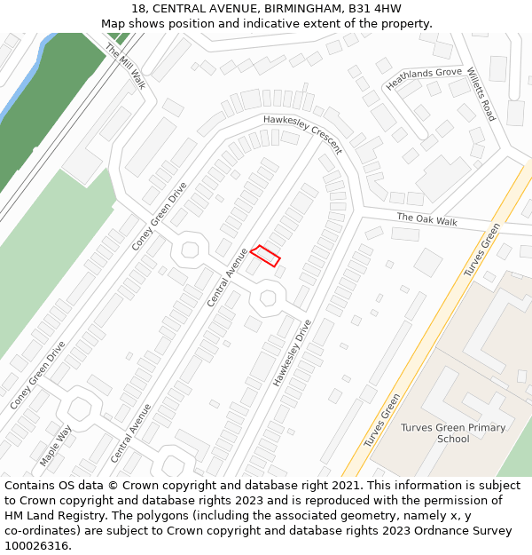 18, CENTRAL AVENUE, BIRMINGHAM, B31 4HW: Location map and indicative extent of plot