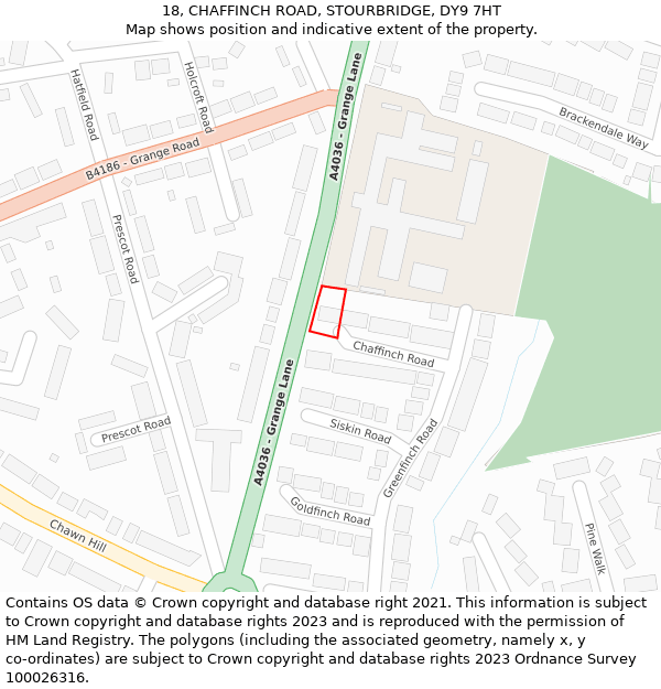 18, CHAFFINCH ROAD, STOURBRIDGE, DY9 7HT: Location map and indicative extent of plot