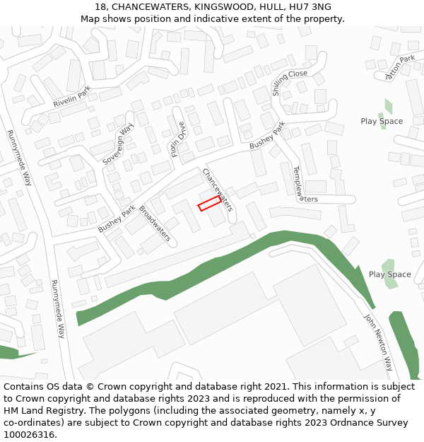 18, CHANCEWATERS, KINGSWOOD, HULL, HU7 3NG: Location map and indicative extent of plot