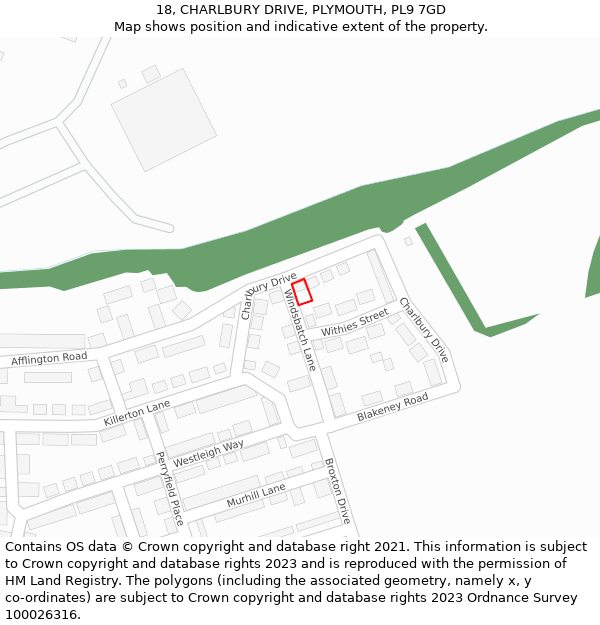 18, CHARLBURY DRIVE, PLYMOUTH, PL9 7GD: Location map and indicative extent of plot