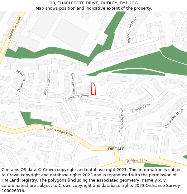 18, CHARLECOTE DRIVE, DUDLEY, DY1 2GG: Location map and indicative extent of plot
