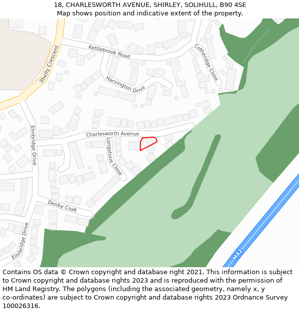 18, CHARLESWORTH AVENUE, SHIRLEY, SOLIHULL, B90 4SE: Location map and indicative extent of plot
