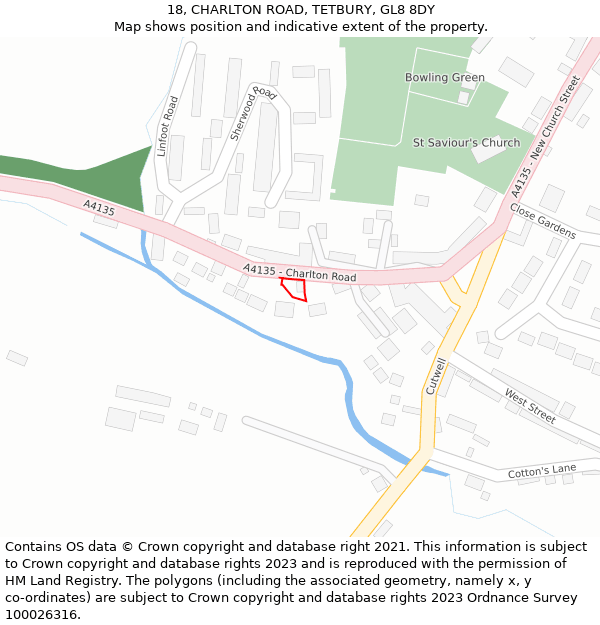 18, CHARLTON ROAD, TETBURY, GL8 8DY: Location map and indicative extent of plot