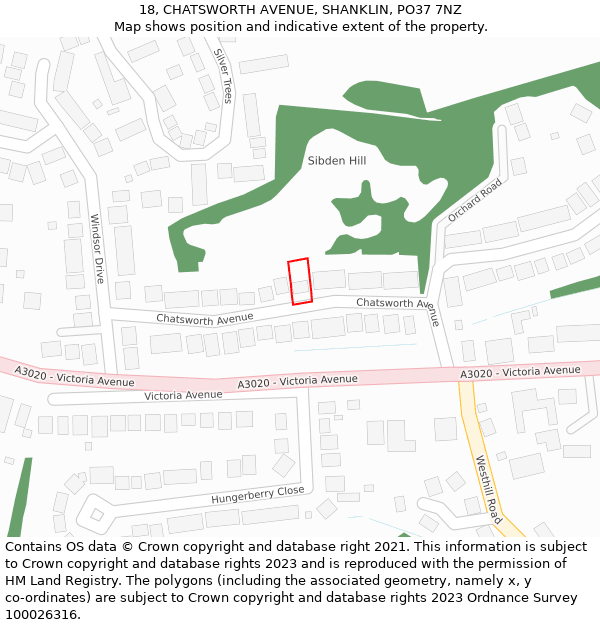 18, CHATSWORTH AVENUE, SHANKLIN, PO37 7NZ: Location map and indicative extent of plot