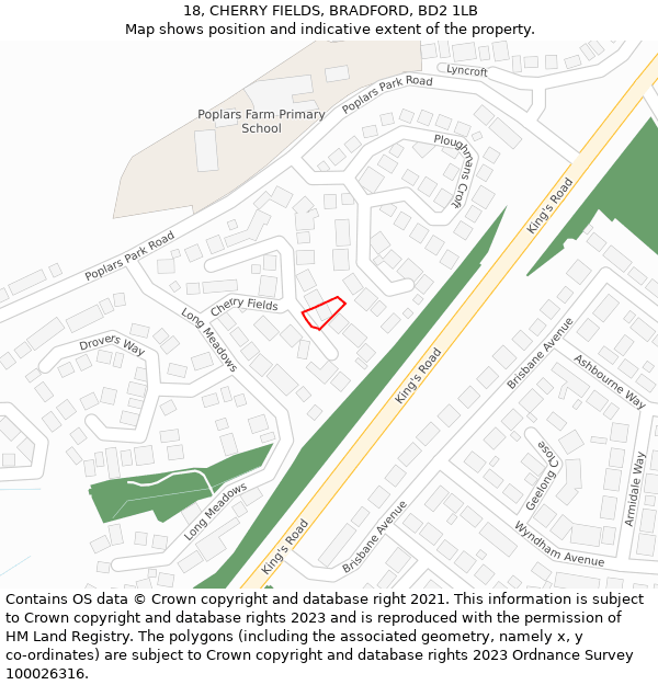 18, CHERRY FIELDS, BRADFORD, BD2 1LB: Location map and indicative extent of plot