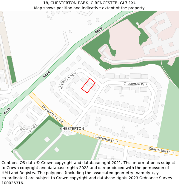 18, CHESTERTON PARK, CIRENCESTER, GL7 1XU: Location map and indicative extent of plot