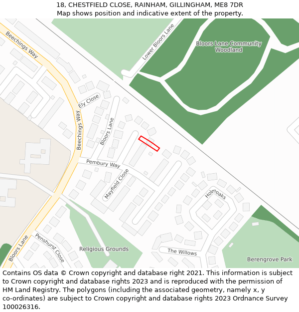 18, CHESTFIELD CLOSE, RAINHAM, GILLINGHAM, ME8 7DR: Location map and indicative extent of plot