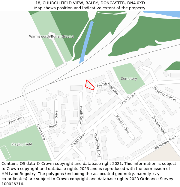 18, CHURCH FIELD VIEW, BALBY, DONCASTER, DN4 0XD: Location map and indicative extent of plot