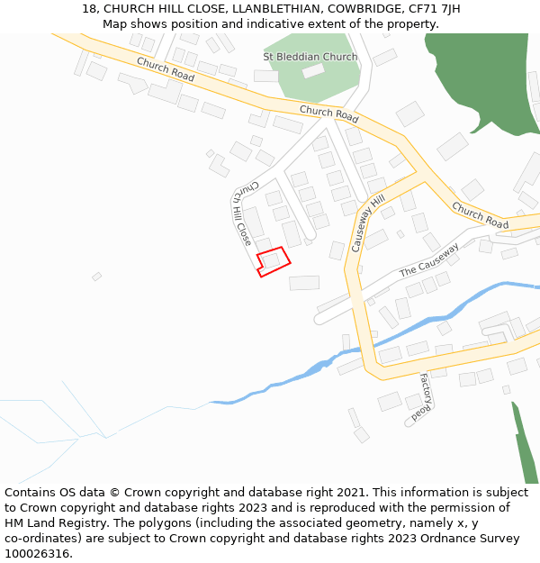 18, CHURCH HILL CLOSE, LLANBLETHIAN, COWBRIDGE, CF71 7JH: Location map and indicative extent of plot
