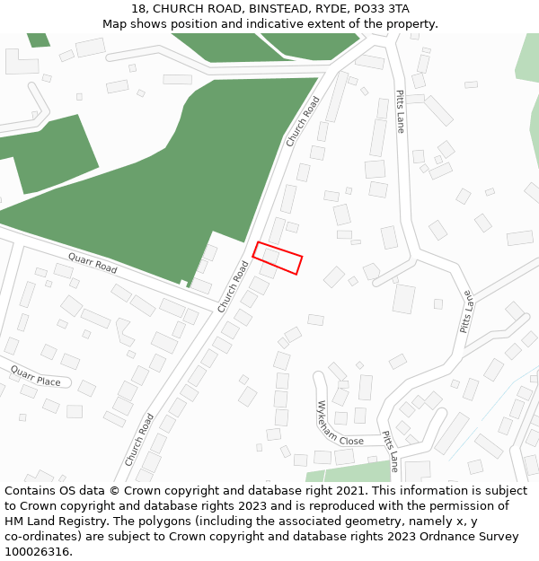 18, CHURCH ROAD, BINSTEAD, RYDE, PO33 3TA: Location map and indicative extent of plot