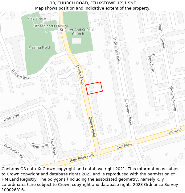 18, CHURCH ROAD, FELIXSTOWE, IP11 9NF: Location map and indicative extent of plot
