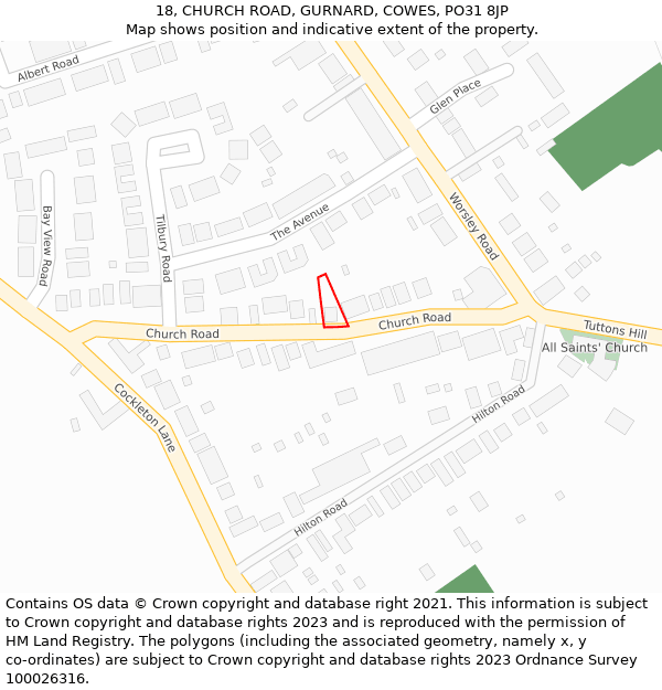 18, CHURCH ROAD, GURNARD, COWES, PO31 8JP: Location map and indicative extent of plot