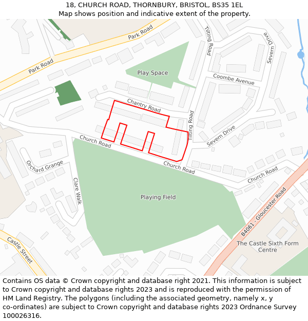 18, CHURCH ROAD, THORNBURY, BRISTOL, BS35 1EL: Location map and indicative extent of plot