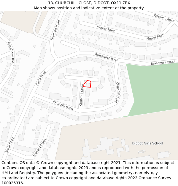 18, CHURCHILL CLOSE, DIDCOT, OX11 7BX: Location map and indicative extent of plot