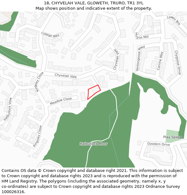 18, CHYVELAH VALE, GLOWETH, TRURO, TR1 3YL: Location map and indicative extent of plot